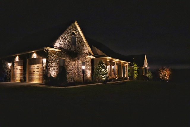Side Angle of Full Home and Garage with LED Landscape Lighting in Camp Hill, PA